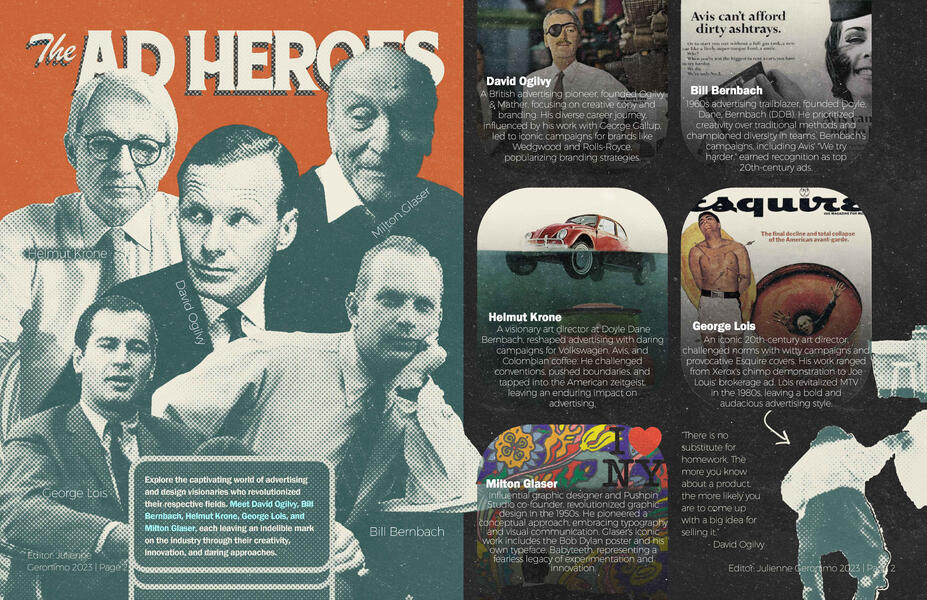 Magazine spread for "The Ad Heroes"