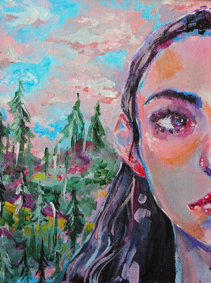 one part of an acrylic diptych painting "looking at time" (2019)